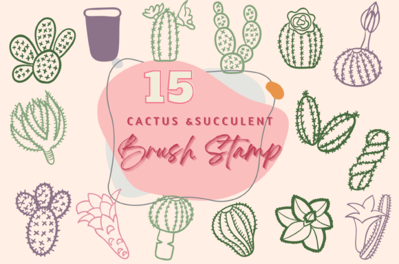 15 Cactus and Succulent Brush Stamp Set4: A Fresh Take on Digital Doodles