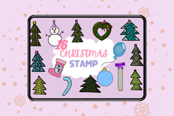 16 Christmas Brush Stamp Set 2: Festive Procreate Stamps for Designers