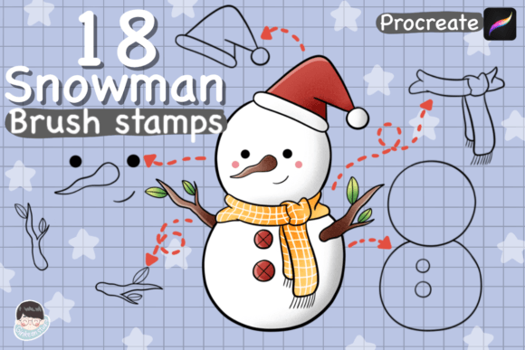 18 Snowman Maker Brushes for Procreate: Festive Stamp Tools