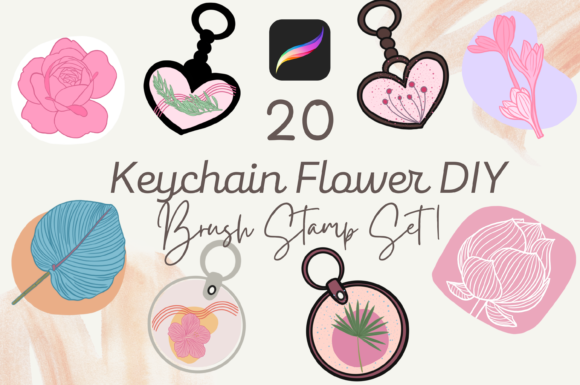 20 Keychain Flower DIY Brush Stamp Set 1: A Fresh Look for Digital Designers