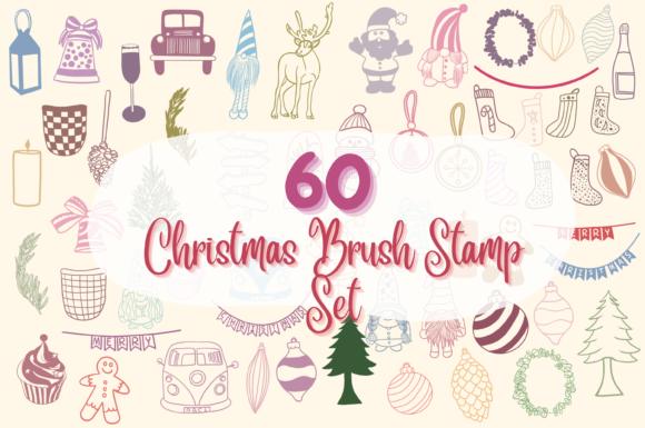 60 Christmas Brush Stamp Set: Holiday Design Made Easy