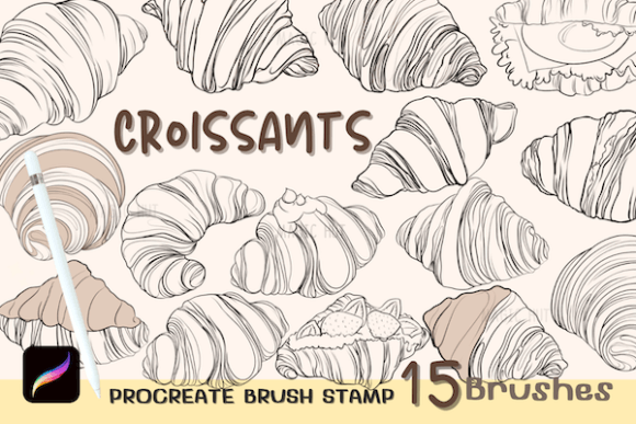 Enhance Your Pastry Designs with Croissant Bakery Procreate Brush Stamps