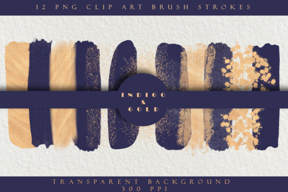 Indigo Blue & Gold Brush Strokes: Elevate Your Creative Projects
