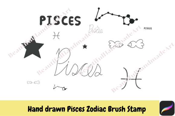 Pisces Zodiac Procreate Brush Stamps for iPad Design